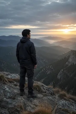 Man at Mountain Overlook at Sunrise