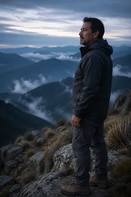 Solitary Man at Misty Mountain Overlook