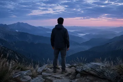 Solitary Man at Mountain Overlook