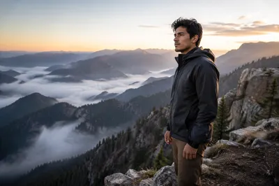 Solitary Man at Mountain Overlook Dawn