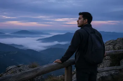 Man at Misty Mountain Overlook