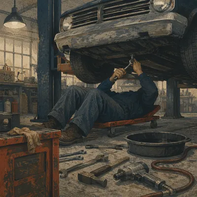 Mechanic Repairing Car in Moody Garage