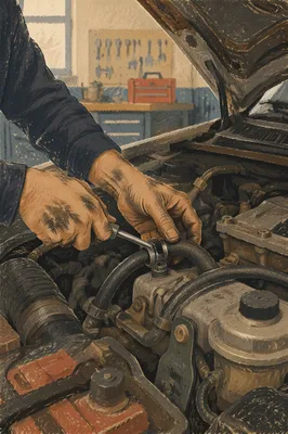 Mechanic Hands Repairing Car Engine Bay