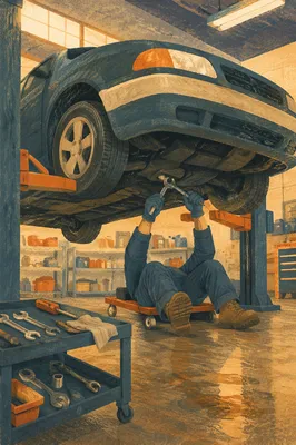 Mechanic Repairing Car in Warm Garage