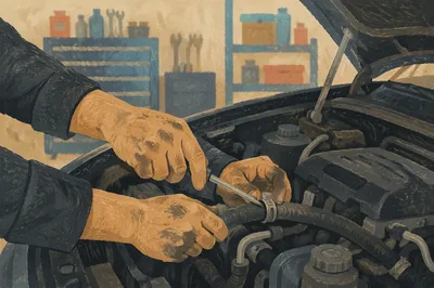 Mechanic Hands Repairing Car Engine Bay