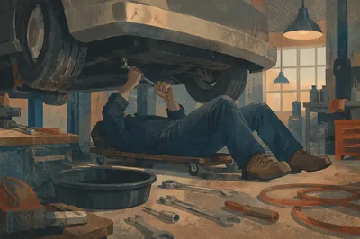 Mechanic Repairing Car in Moody Garage