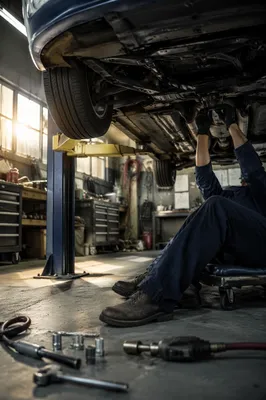 Mechanic Working Under Car in Garage