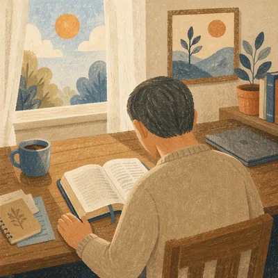 Quiet Morning Prayer at Office Desk