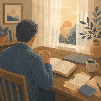 Quiet Morning Prayer at Office Desk