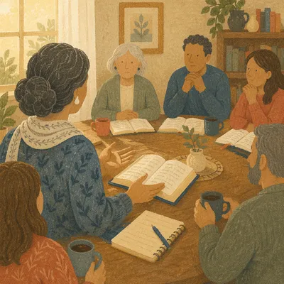 Woman Leading Cozy Bible Study Circle