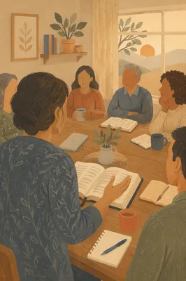 Woman Leading Cozy Bible Study Circle