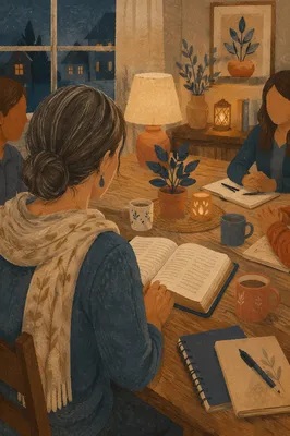 Woman Leading Evening Bible Study Circle