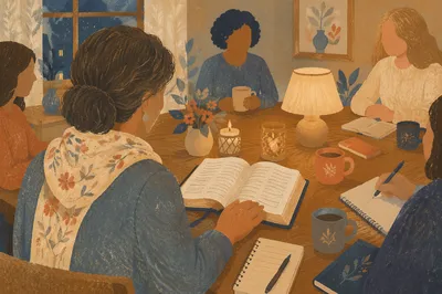 Woman Leading Evening Bible Study Group