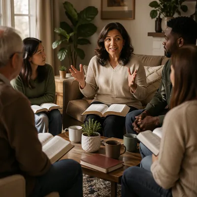 Middle Aged Woman Leading Bible Study