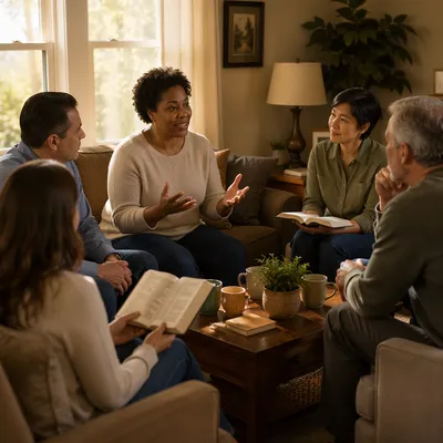Middle Aged Woman Leading Bible Study