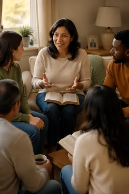Middle Aged Woman Leading Bible Study
