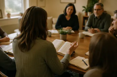 Woman Leading Cozy Bible Study Circle