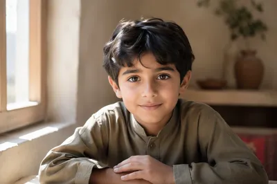 Curious Middle Eastern Child by Window