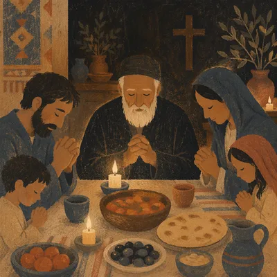 Middle Eastern Christian Family Prayer at Dinner