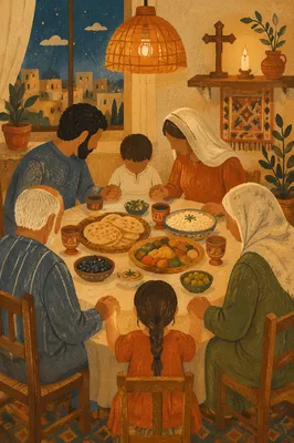 Middle Eastern Christian Family Prayer Before Dinner