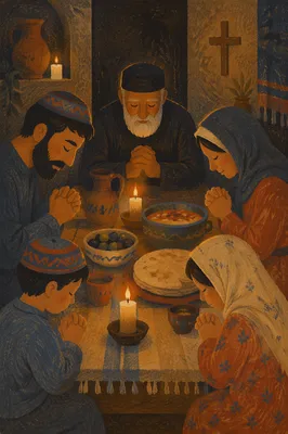 Middle Eastern Christian Family Prayer at Dinner