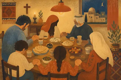 Middle Eastern Christian Family Prayer at Dinner