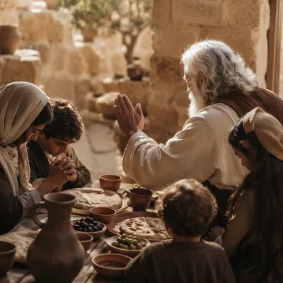 Middle Eastern Christian Family Prayer at Dinner