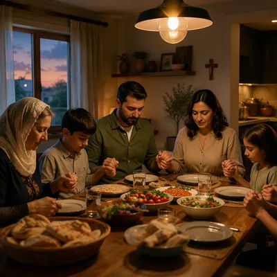 Middle Eastern Christian Family Prayer at Dinner