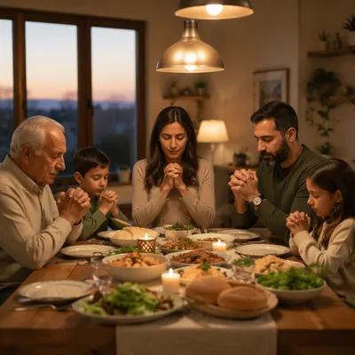 Middle Eastern Christian Family Praying Before Dinner