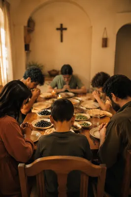 Middle Eastern Christian Family Prayer Before Dinner