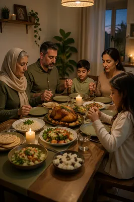 Middle Eastern Christian Family Prayer at Dinner