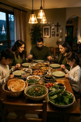 Middle Eastern Christian Family Prayer at Dinner
