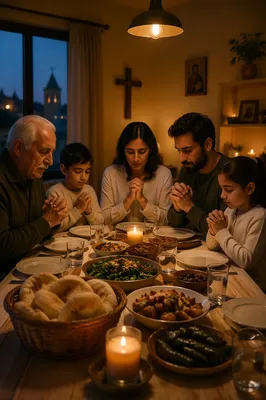 Middle Eastern Christian Family Prayer at Dinner