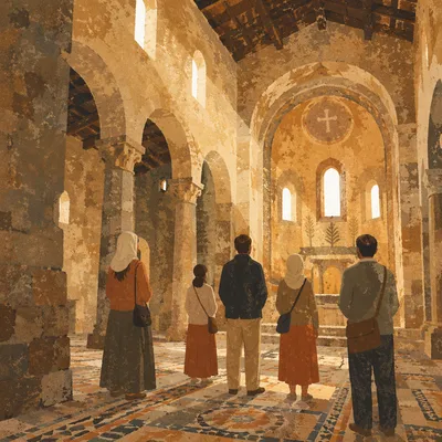 Ancient Middle Eastern Church Interior Visitors
