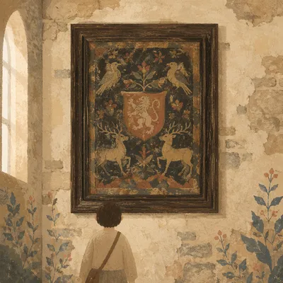 Visitor in Ancient Middle Eastern Church Interior