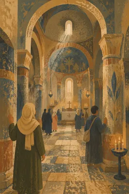 Ancient Middle Eastern Church Interior Reverence