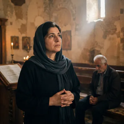 Contemplation Inside Ancient Stone Church