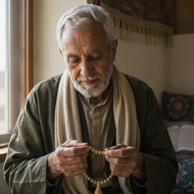 Elderly Middle Eastern Man with Prayer Beads