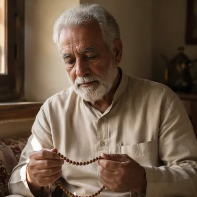Elderly Middle Eastern Man with Prayer Beads