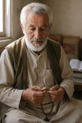 Elderly Middle Eastern Man with Prayer Beads