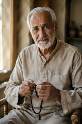 Elderly Middle Eastern Man with Prayer Beads