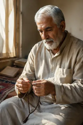 Elderly Middle Eastern Man with Prayer Beads