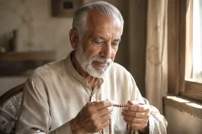 Elderly Middle Eastern Man with Prayer Beads