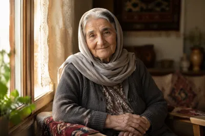Elderly Middle Eastern Grandmother by Window