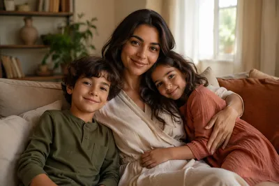 Middle Eastern Mother with Two Children