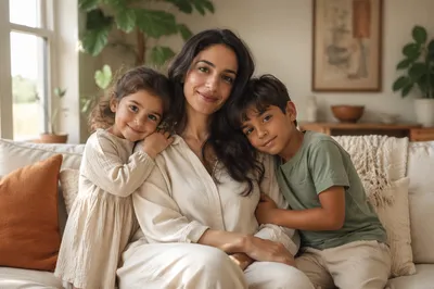 Middle Eastern Mother with Two Children