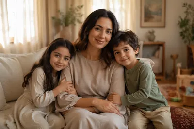 Middle Eastern Mother with Two Children