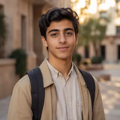 Confident Teenage Student in School Courtyard