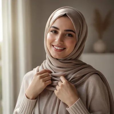 Smiling Woman in Neutral Hijab Portrait