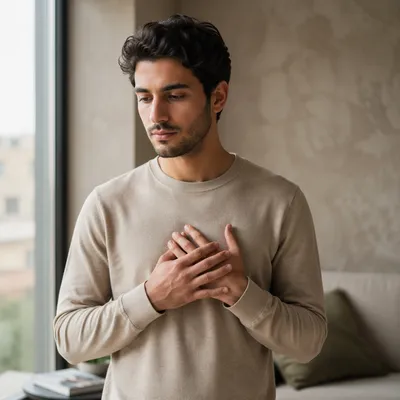 Young Man by Window in Apartment